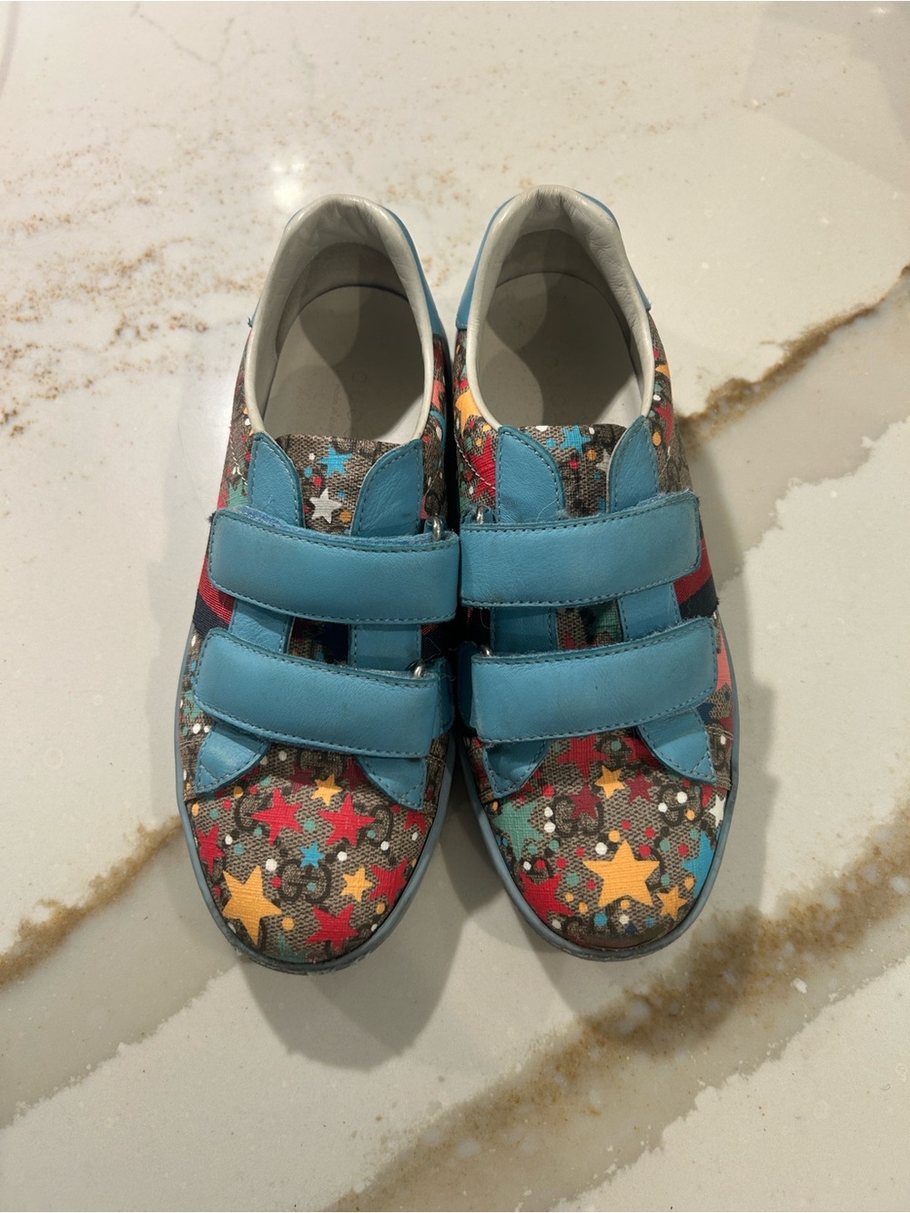 Gucci Kids Light Blue Star-Print Velcro Sneakers size 33 (1.5-2)